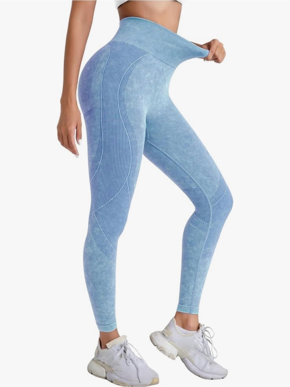 High-Waist Seamless Light Blue Workout Leggings